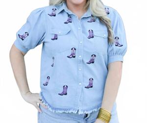 Джинсовый топ Bailey с короткими рукавами фиолетового цвета Layerz Clothing, фиолетовый