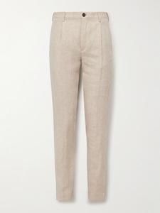 Venezia 1951 Зауженные плиссированные льняные брюки с узором «елочка» INCOTEX, бежевый