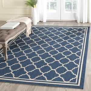 Ковер SAFAVIEH, 122 x 122 см, Washable Outdoor Courtyard Collection - Navy & Beige, без линьки и легкий в уходе, идеально для патио, заднего двора, прихожей (CY6918-268)