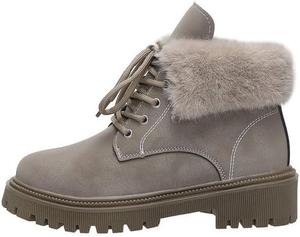Женские зимние ботильоны до щиколотки с теплой пушистой подкладкой из искусственного меха, на шнуровке, с платформой, снежные ботинки Generic, Grey
