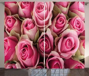 Штора ABAKUHAUS Rose Rustic, свежая, праздничная, мягкая, свадебная, универсальная, с петлями и крючками, для гостиной, 280 x 225 см, светло-зелено-розовая Abakuhaus