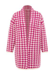 Женский кардиган в клетку бежевого и фиолетового цветов faina