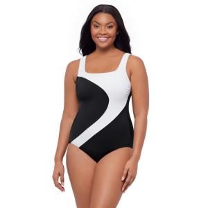 Женский слитный купальник с пышными формами и цветными блоками Great Lengths, цвет white coloblock