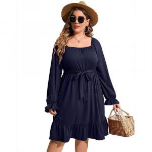 Женское повседневное платье больших размеров с коротким рукавом и высокой талией, летнее платье миди с рюшами и поясом Kojooin, цвет Navy Blue