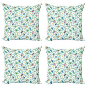 ABAKUHAUS Набор чехлов на подушки «Божья коровка» (4 предмета), «Маргаритка и божья коровка», современный двусторонний цифровой принт, 50 см x 50 см, многоцветный