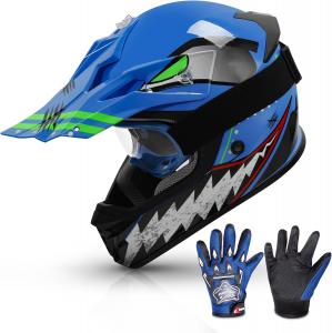 Шлем детский TCMT ATV Dirtbike с перчатками и очками, синий / черный