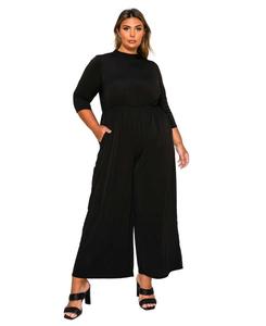 Женский летний комбинезон больших размеров с широкими штанинами и карманами L I V D, Black