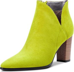 Демисезонные женские ботильоны DearOnly с острым носком, массивным каблуком, замшевые, винтажные, с классической молнией, каблук 3 дюйма, Lime Green