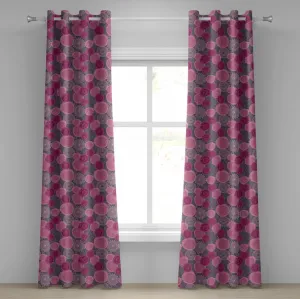 Розово-серая штора на люверсах ABAKUHAUS с кружевным узором в виде закрученных кругов и цветочным орнаментом, декоративная двухпанельная штора на окно, 280 см x 260 см, цвет фуксия-пурпурно-серый Abakuhaus
