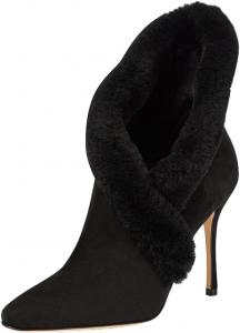 Женские ботильоны FOWT с круглым носком, мехом и высокой шпилькой, теплые осенне-зимние ботинки на каблуке, размеры 4-16 US, Black