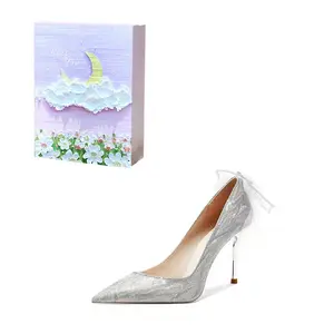 ROBINHOOD Серебряные туфли на шпильке с узором "Пурпурная лунная галактика", цвет Silver Purple Moon Galaxy Box