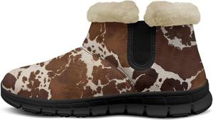 Женские зимние ботинки с животным принтом, теплые ботильоны до щиколотки, повседневные противоскользящие домашние туфли с мягкой подкладкой Pointodoor, Cow Print-Brown