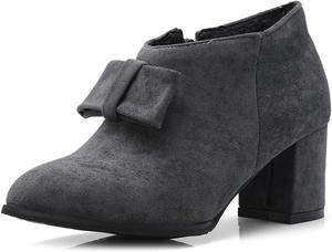 Женские ботильоны VOKLIN с круглым носком и бантом, замшевые, на молнии, с массивным средним каблуком, короткие праздничные ботинки, Gray Grey-Velvet Lined