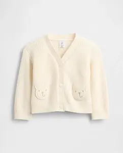 Детский кардиган-свитер с кармашком в виде медвежонка Gap, белый