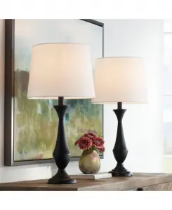 Настольные лампы Joyce Modern высотой 60 см, комплект из 2 штук, металлический льняной абажур конусообразной формы, для спальни, гостиной, прикроватной тумбочки, офиса 360 Lighting, черный