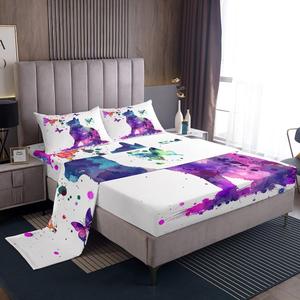 Erosebridal Комплект постельного белья Kitten с градиентным тай-даем в стиле акварельных бабочек и котят, милый кавай дизайн для любителей животных, Multi 32