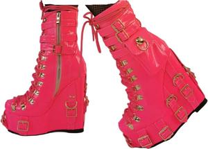 Женские готические ботильоны на платформе с высоким каблуком, лаковые, с пряжкой, карманом и боковой молнией, панк-ботинки Generic, Pink