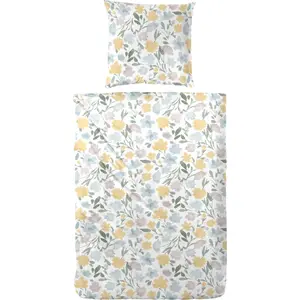 Постельное белье Primera «Перкаль постельное белье Тетя Ида», с цветочным узором, белый/синий/желтый