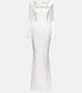 Платье с квадратным вырезом из смесового шелка ALESSANDRA RICH, белый