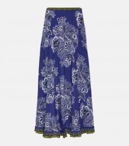 Шелковая юбка макси с цветочным принтом Etro, синий