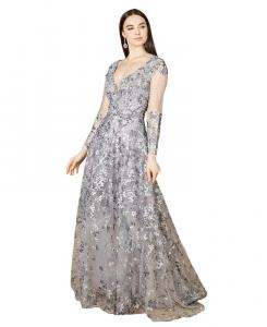 Женское платье А-силуэта с длинными рукавами и V-образным вырезом Lara, фиолетовый