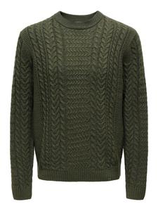 Вязаный свитер цвета Olive Night ONLY & SONS