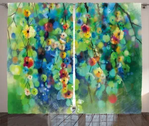 Шторы ABAKUHAUS в деревенском стиле с цветочным рисунком, разноцветные цветы на дереве, универсальные ленточные шторы для гостиной с петлями и крючками, 280 x 175 см, зелено-голубой Abakuhaus