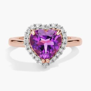 Кольцо Halo с аметистом в форме сердца и бриллиантами из 14-каратного розового золота Blue Nile