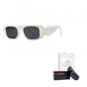 PRADA Прямоугольные солнцезащитные очки с металлической оправой и эмалевым покрытием для женщин в многоцветном исполнении, 1425S0 White Frame+Gray Lens