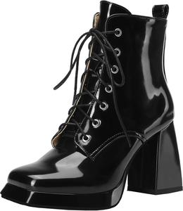 Женские платформенные боевые ботинки на массивном каблуке с шнуровкой XIEPP, Black