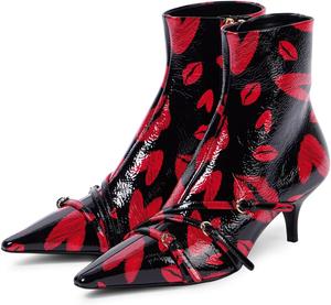 Женские ботильоны FOWT с ремешками, пряжками, заостренным носком, на низком каблуке, с боковой молнией, короткие ботинки, модные зимние и осенние, размер 4-16 US, Lips Print