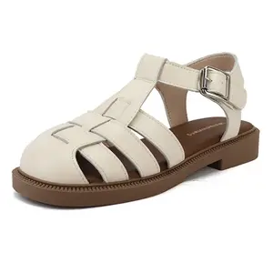 Римские сандалии на низком каблуке женские Lan Miao, Apricot