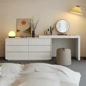 Yu Senyi Комод 120х120 см для спальни из массива дерева, 6 ящиков, в комплекте с туалетным столиком и зеркалом, кремовый