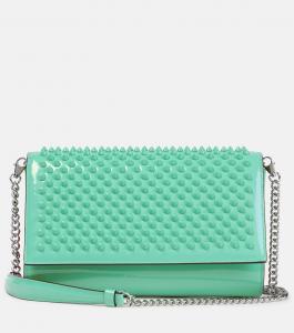 Украшенный кожаный клатч Paloma Small Christian Louboutin, зеленый