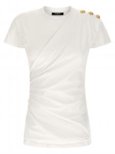 Футболка на трех пуговицах BALMAIN, белый/черный