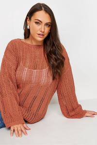 Джемпер с расклешенными рукавами и ажурной отделкой Yours Curve, оранжевый