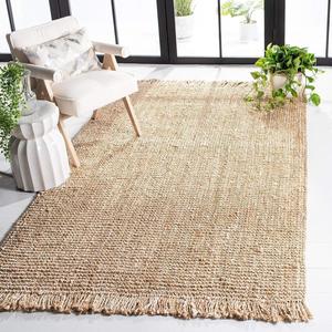 Ковер SAFAVIEH, 92 x 153 см, Natural Fiber Collection, Natural & Beige, ручное плетение с бахромой из джута, идеально для помещений с высокой проходимостью: прихожая, гостиная, спальня (NF828A)
