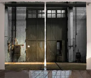 Штора ABAKUHAUS в стиле индустриального рустика, с изображением сломанной ржавой двери, присборенная тесьма для спальни с петлями и крючками, 280 x 245 см, серо-коричневый Abakuhaus