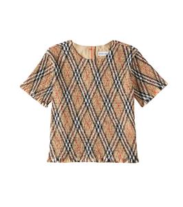 Футболка из хлопка в клетку Burberry Kids, Sand Ip Check
