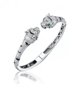 Гибкий браслет-пантера с покрытием из белого золота Rachel Glauber, silver