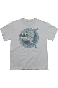 Футболка с коротким рукавом для детей с принтом Batman в стиле ретро DC Comics Gildan, серебряный