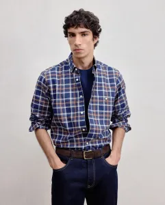 Рубашка спортивная с длинным рукавом из твила в коричневую клетку Dustin