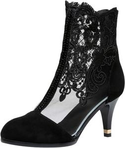 Женские летние босоножки и туфли ANUFER с дышащим кружевом, открытым/закрытым носком, на каблуке-стойке, Black1-Closed Toe