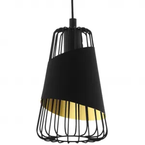 Подвесной светильник AUSTELL, E27, IP20, сталь и текстиль, люстра для столовой, лампа E27, подвесной светильник, H110 x Ø16,5 см, черный, золотой, 1X60W не входит в комплект. Eglo, черный