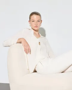 Женский топ с длинным рукавом и оборкой спереди Woman El Corte Inglés, экрю