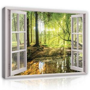 Картина на холсте Wallarena Fenster Wald Wohnzimmer, 100x75x2 см, зеленый