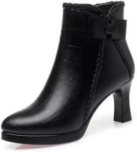 Ботильоны с острым носком на высоком каблуке для дам Lossarye, боковая молния, удобные, с меховой подкладкой, осень-зима, на невысоком каблуке, для платьев, Schwarz