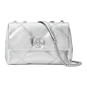 TORY BURCH Кожаная поясная сумка Кира маленькая женская серебристая