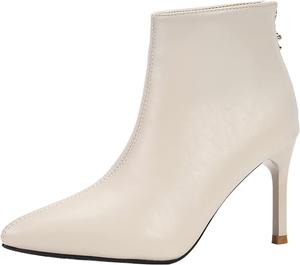 No Brand Женские модные ботильоны из искусственной кожи, однотонные, на тонком каблуке, с молнией, с заостренным носком, для защиты от растяжений (хаки, 39)