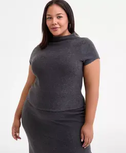 Модный свитер с воротником-воронкой и короткими рукавами больших размеров Bar Iii, серый